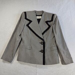 VTG Petite Sophisticate Blazer Womens Small Double Breasted Black/White Checker 
